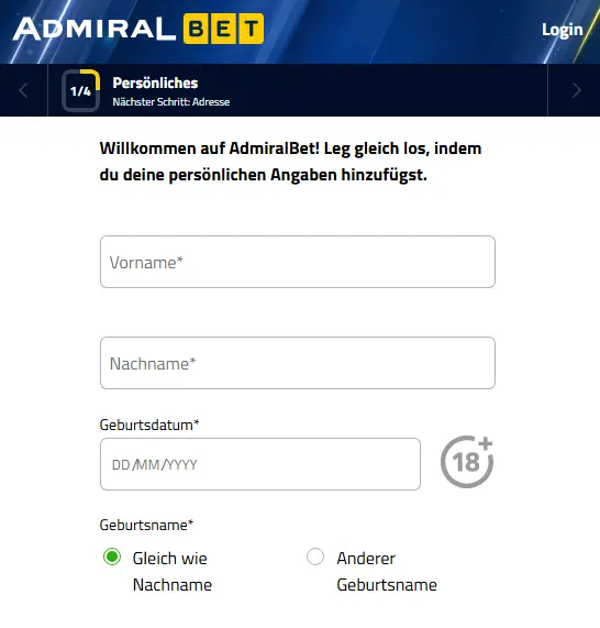 Möglichkeiten der Anmeldung ADMIRAL SPORT WETTEN